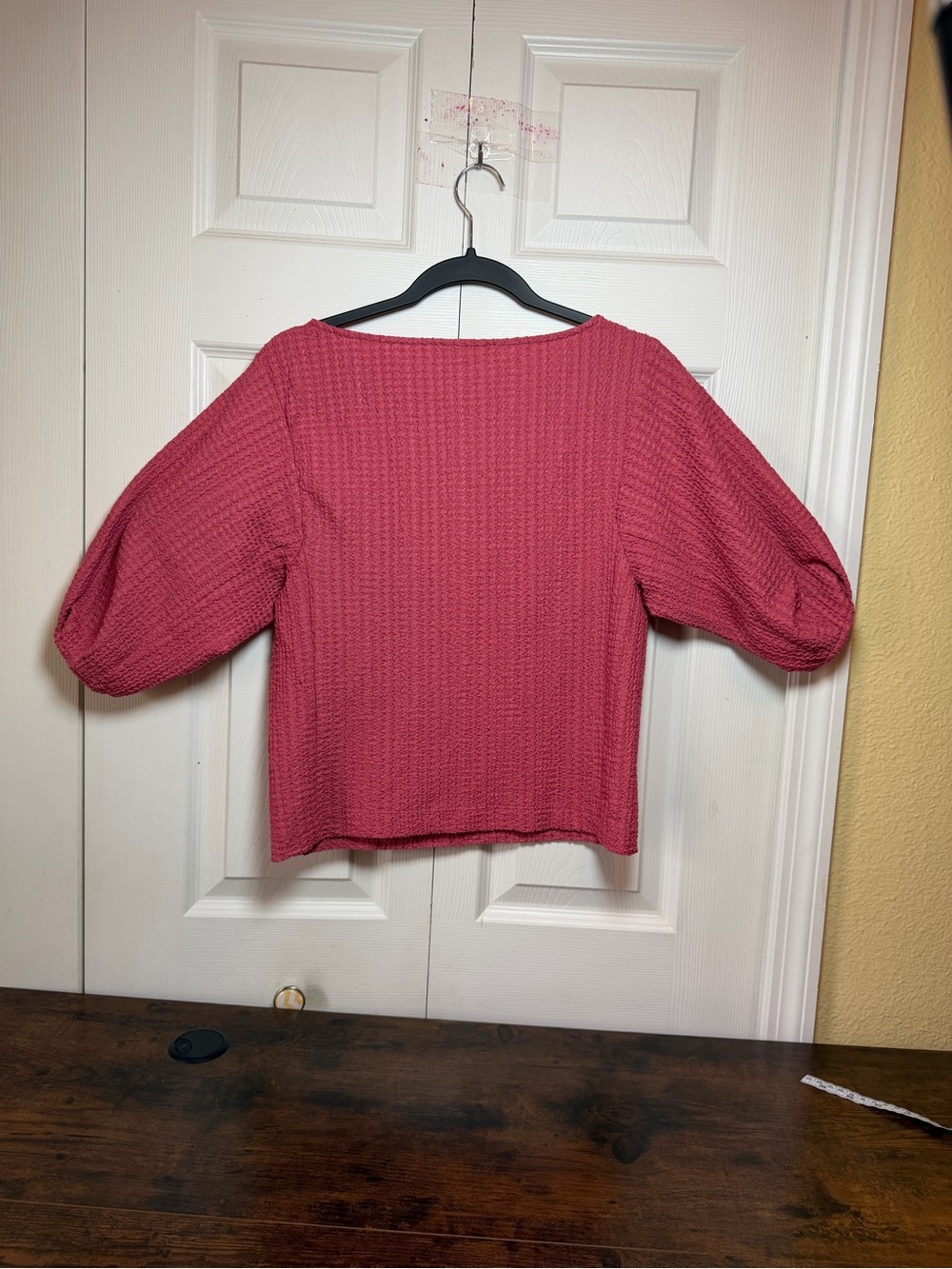 LOFT Pink Textured Knit Puff Sleeve Top Women’s Warm Cozy Office Casual Wear - Picture 3 of 11